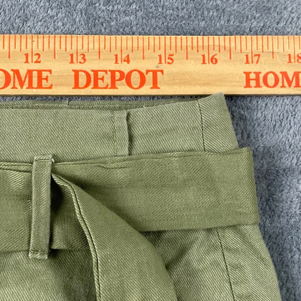 Banana Republic Womens 10L Wide Leg Pants Olive Green Linen Blend Belted Utility